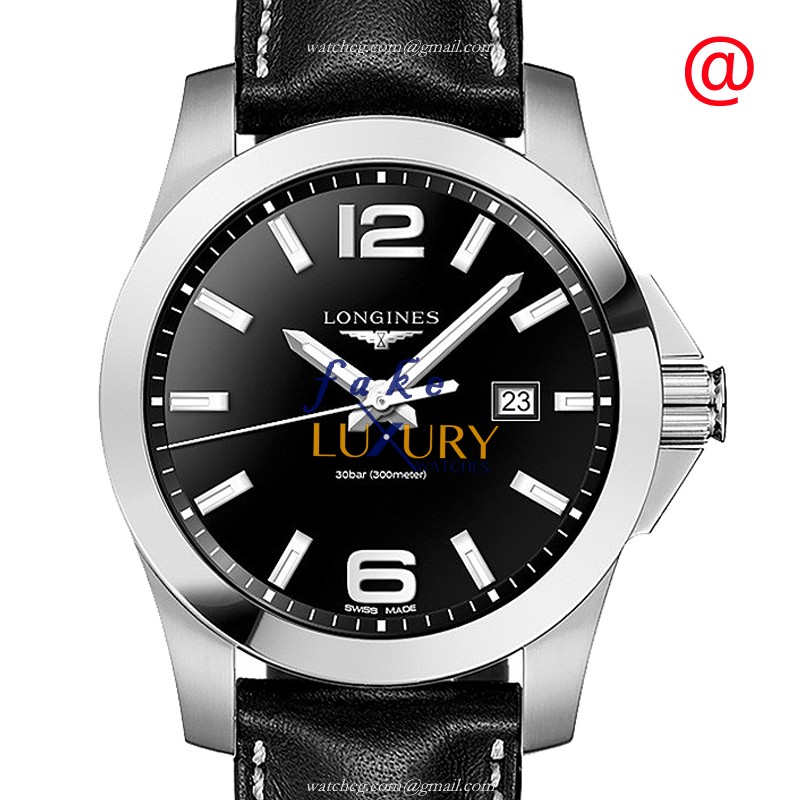 Longines L3.760.4.56.3 Replica Watch, Quartz, Black Dial, Steel Case, Leather Strap
