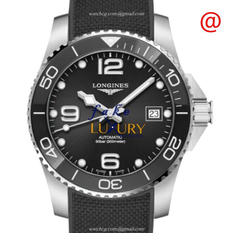 Longines L3.780.4.56.9 Conquest Replica Watch, Automatic, Black Dial, Rubber Strap