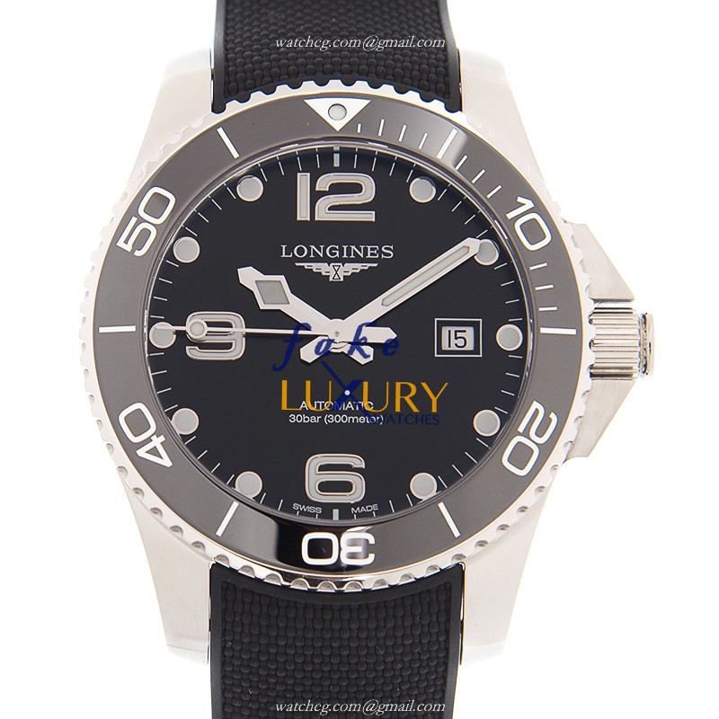 Longines L3.782.4.56.9 Swiss Automatic Stainless Steel Replica Watch - Black Dial & Rubber Strap