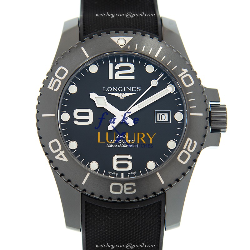 Longines L3.784.4.56.9 Replica Watch, Automatic Movement, Black Dial, Steel Case, Rubber Strap