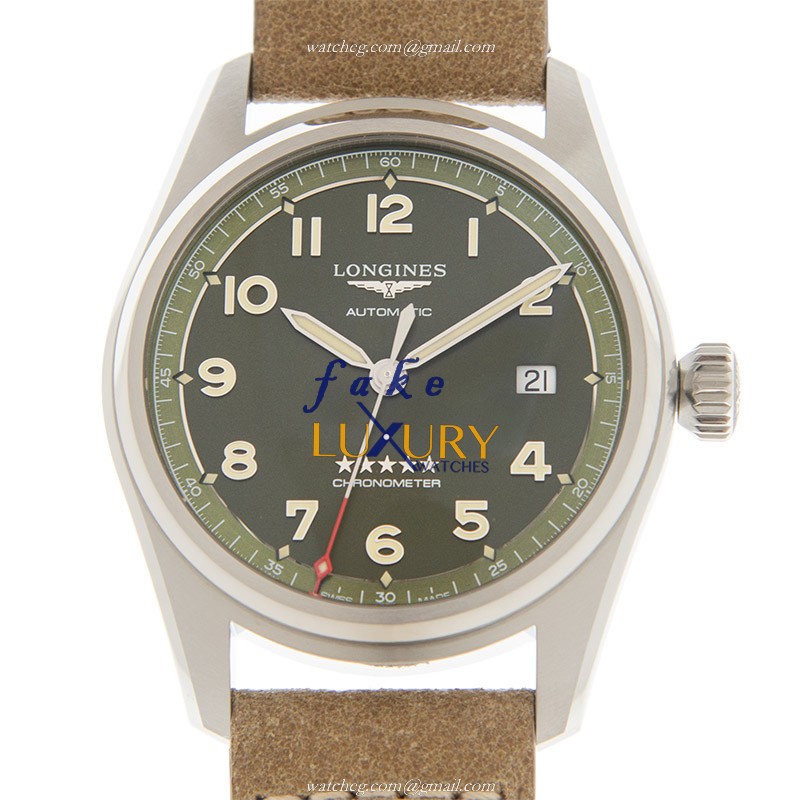 Longines L3.810.4.03.2 SPIRIT Replica Watch Automatic Green Dial Brown Leather Strap