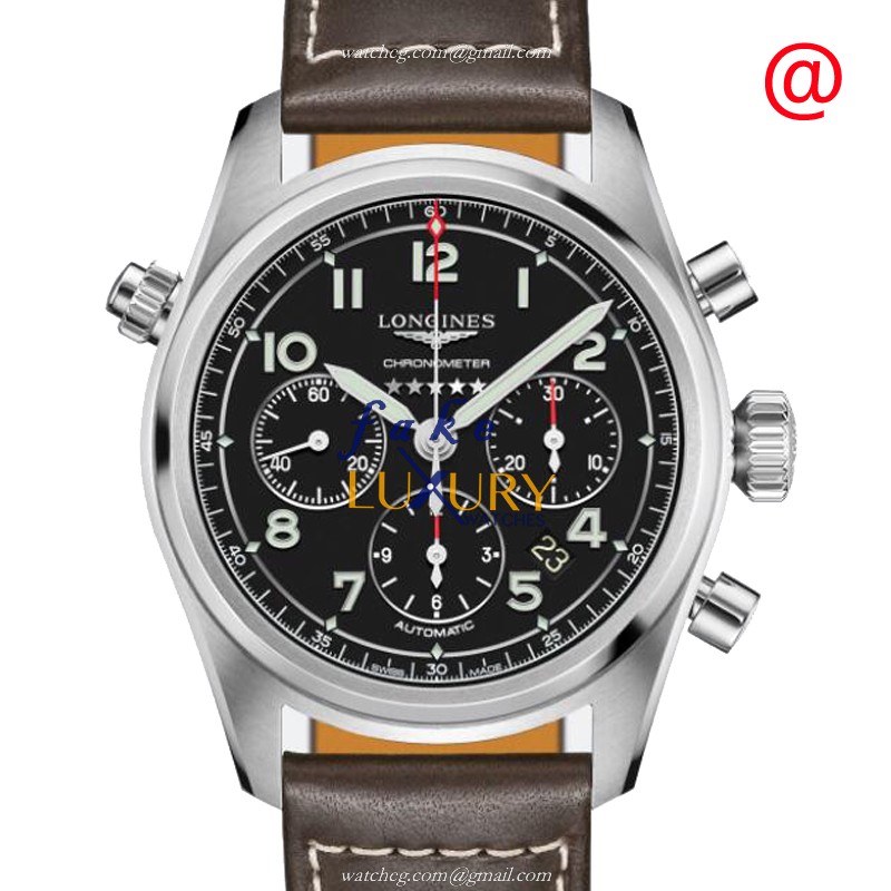 Longines L3.820.4.53.0 Replica Watch, Automatic, Stainless Steel Case, Black Dial, Brown Leather