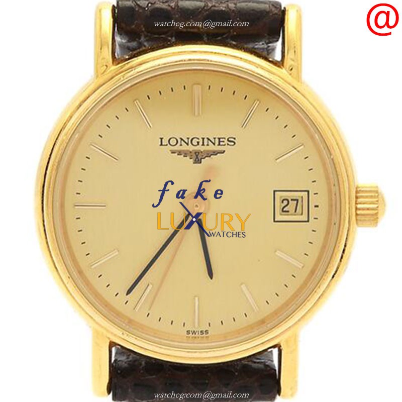 Longines L4.136.2.32.2 PRESENCE Quartz 18kt Yellow Gold Black Alligator Strap Replica Watch