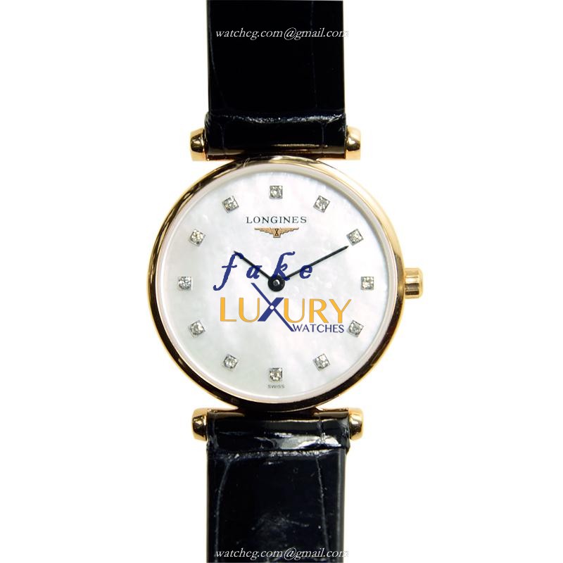 Longines L4.209.1.87.2 La Grande Replica Watch, Quartz Movement, PVD Gold Case, White Mother of