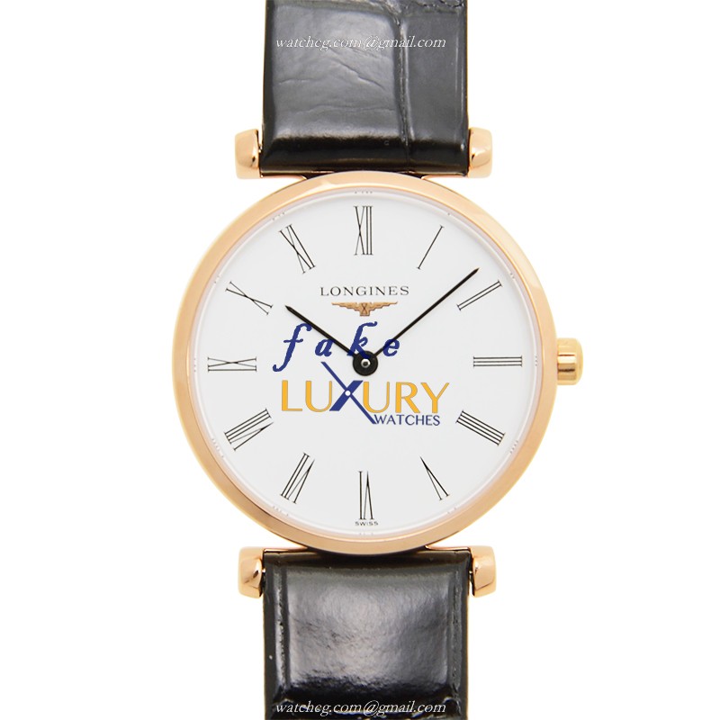 Longines L4.209.1.91.2 La Grande Replica Watch With Quartz Movement PVD Gold Case White Dial Black