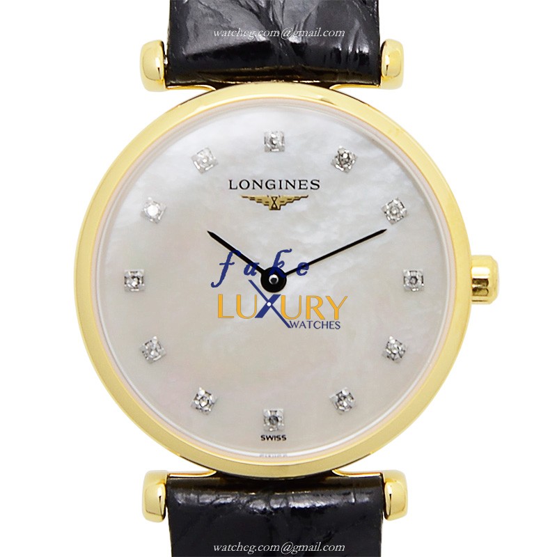 Longines L4.209.2.87.2 La Grande Replica Watch Quartz Movement PVD Gold Case White Dial Sapphire