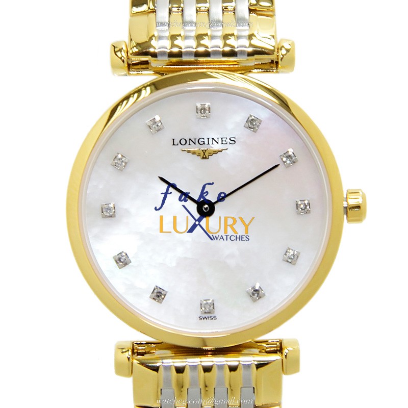 Longines L4.209.2.87.7 La Grande Replica Watch, Quartz, White Mother of Pearl Dial, 18kt Gold &