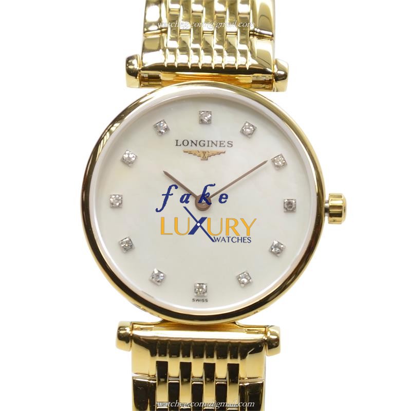 Longines L4.209.2.87.8 Quartz PVD Gold Replica Watch - White Dial - 24mm Case - Gold Strap - Luxury Replica Watch