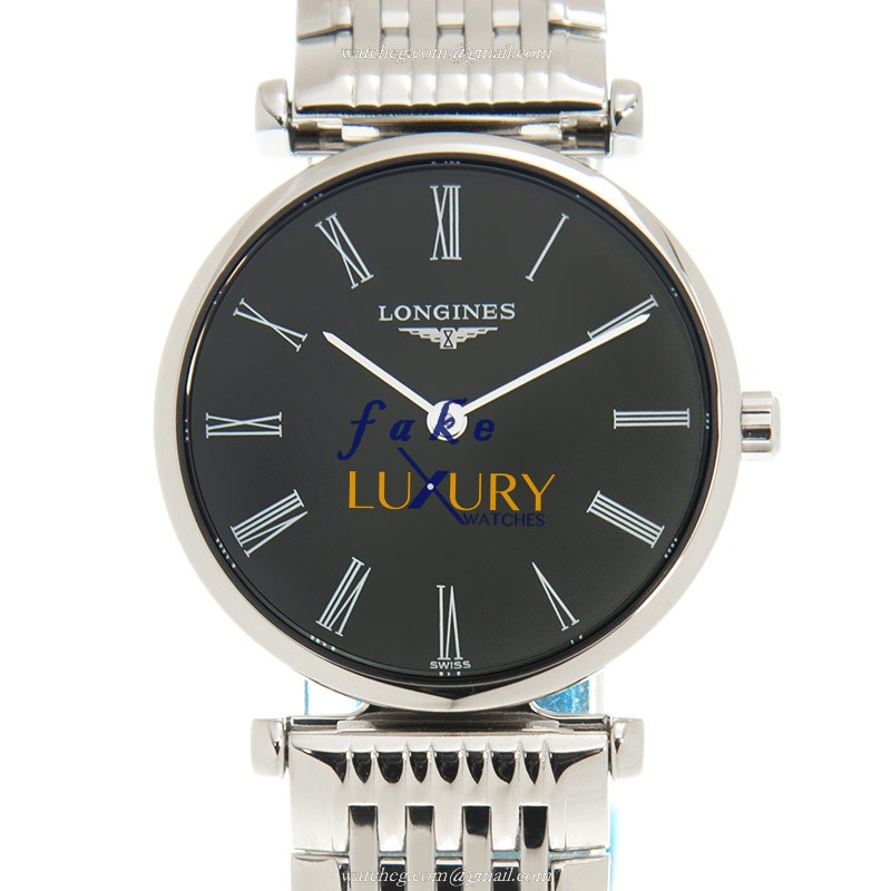 Longines L4.209.4.51.6 Replica Watch, Swiss Quartz, Black Dial, Silver Case, Stainless Steel, Push