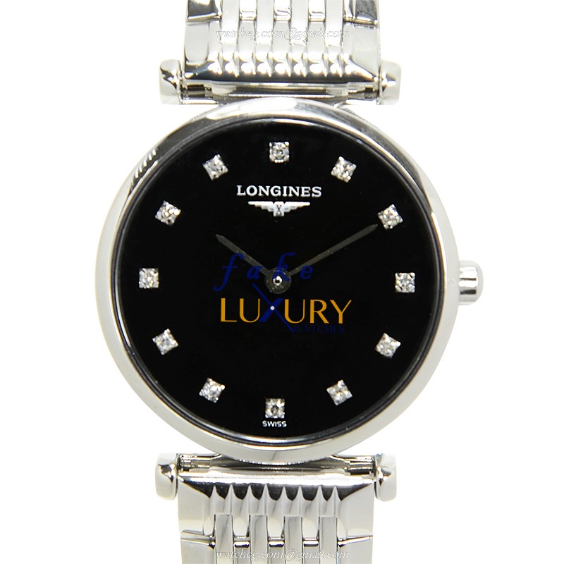 Longines L4.209.4.58.6 La Grande Replica Watch, Quartz, 24mm, Black Dial, Steel Bracelet