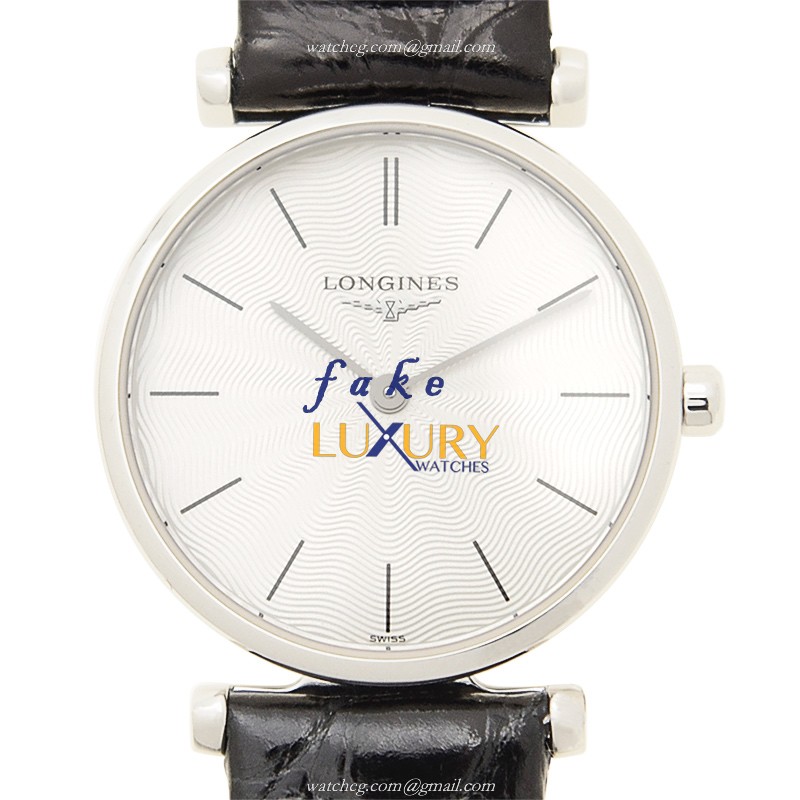 Longines L4.209.4.73.2 La Grande Replica Watch With Quartz Movement, Silver Dial, Black Leather