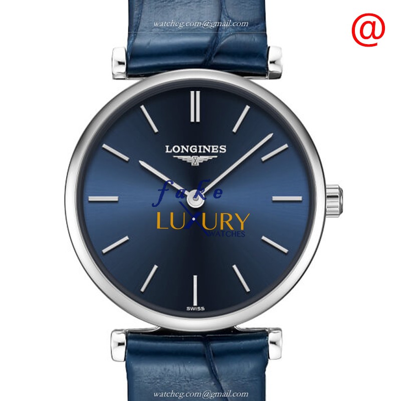 Longines L4.209.4.95.2 Replica Watch, Swiss Quartz, Stainless Steel Case, Blue Dial & Leather Strap