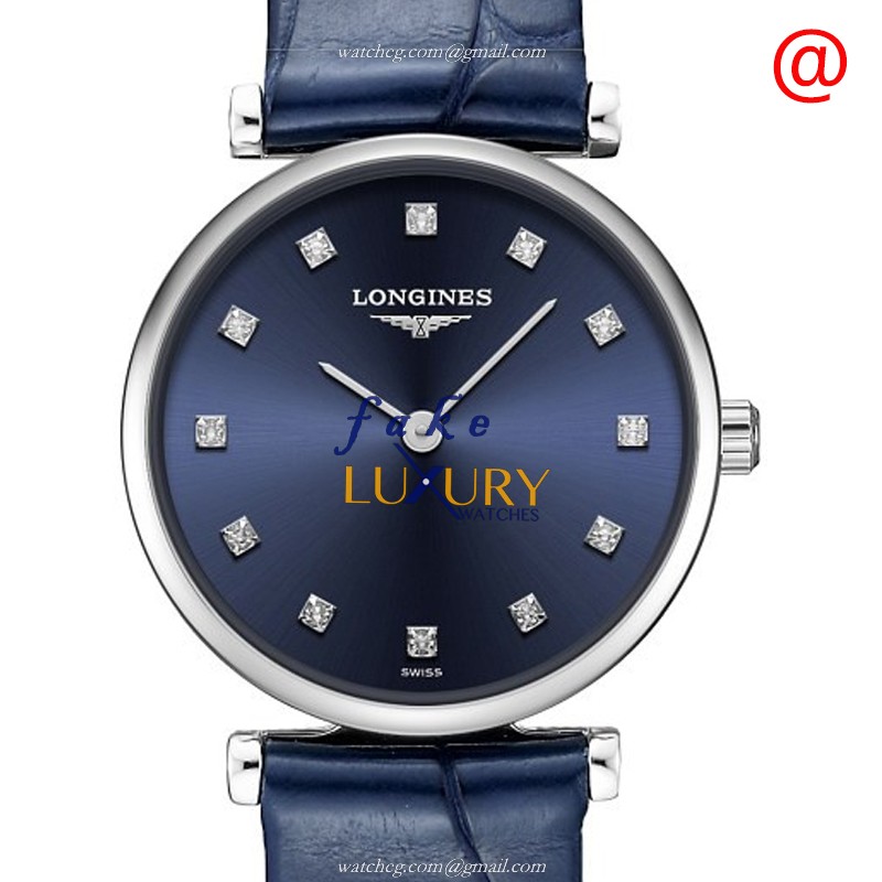 Longines L4.209.4.97.2 Replica Watch Quartz Movement Blue Dial Stainless Steel Case Blue Leather