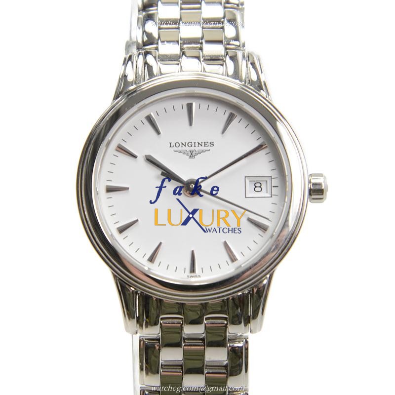 Longines L4.216.4.12.6 Flagship Replica Watch, Quartz, White Dial, Steel Bracelet, 25mm