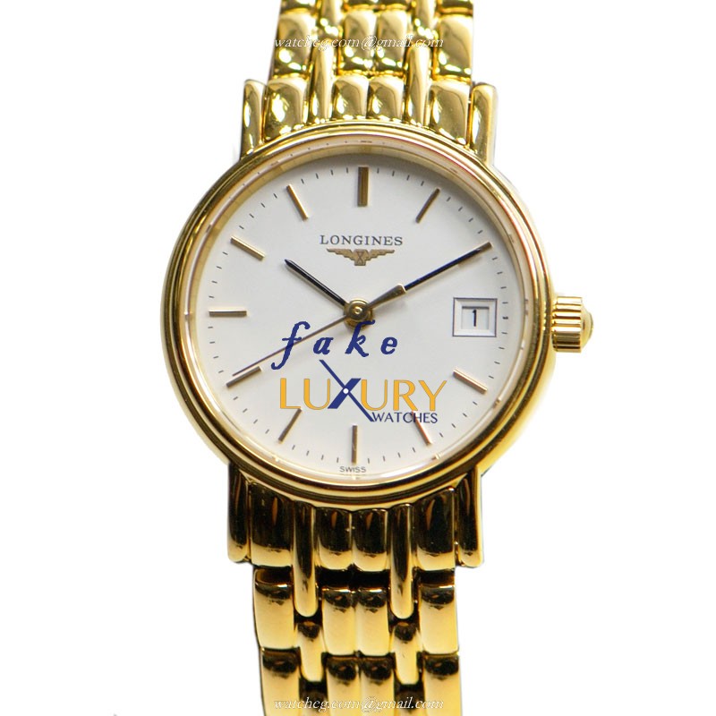 Longines L4.220.2.12.8 PRESENCE Replica Watch, Quartz Movement, White Dial, Gold-Plated Steel Case
