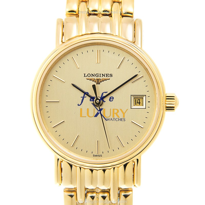 Longines L4.220.2.32.8 Presence Replica Watch, Gold Dial, Quartz Movement, Steel Case