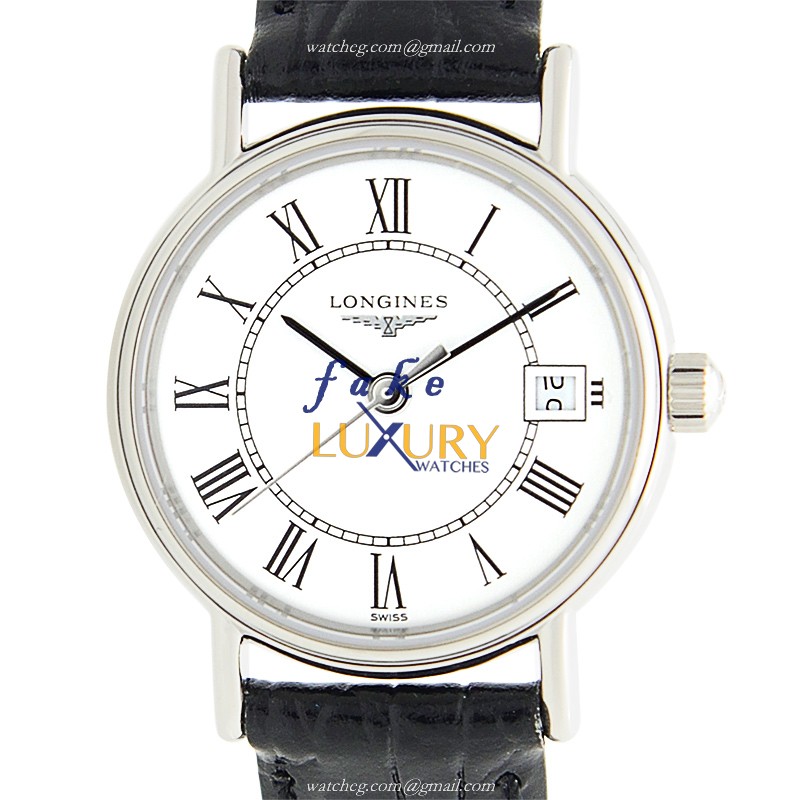 Longines L4.220.4.11.2 Replica Watch, Quartz, Stainless Steel Case, White Dial, Leather Strap - Luxury Replica Watch