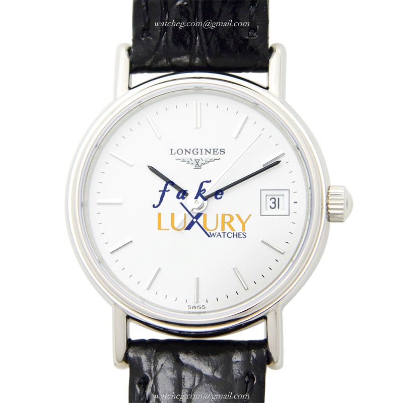 Longines L4.220.4.12.2 Replica Watch, Quartz, White Dial, Steel Case, Leather Strap