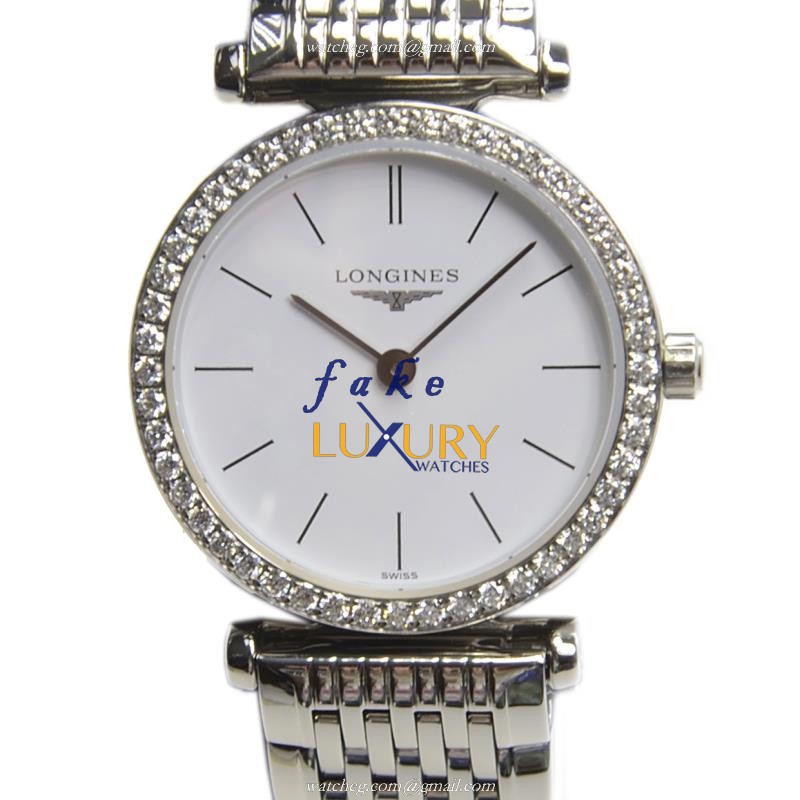 Longines L4.241.0.12.6 La Grande Replica Watch, White Dial, Steel & Diamonds Case - Luxury Replica Watch