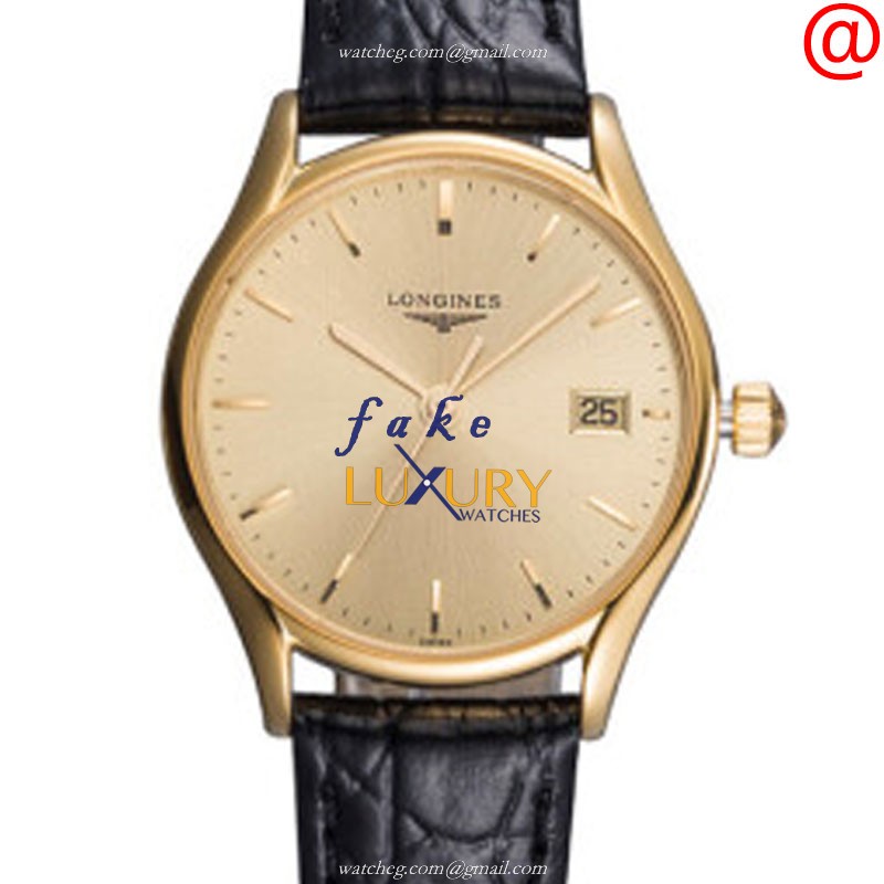 Longines L4.259.2.32.2 Replica Watch La Grande Quartz, Gold Dial, 18kt Gold & Steel Case