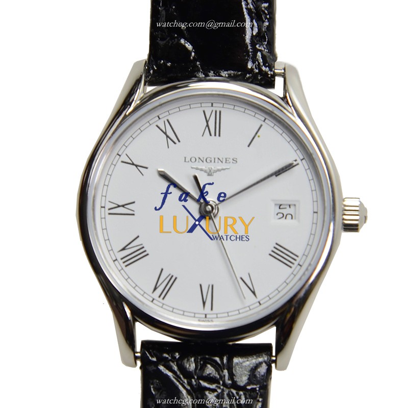 Longines L4.259.4.11.2 Replica Watch, Quartz, Beige Dial, Steel Case, Black Leather Strap