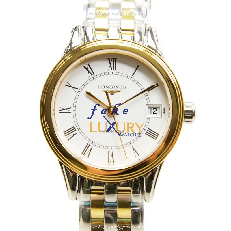 Longines L4.274.3.21.7 FLAGSHIP Replica Watch Automatic White Dial PVD Gold Case