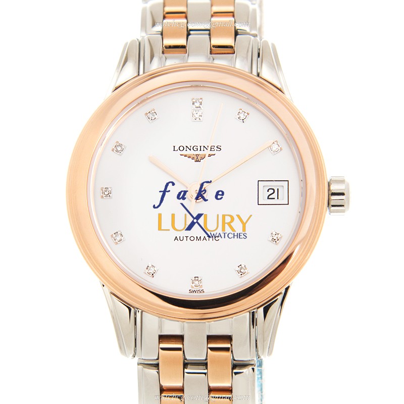 Longines L4.274.3.99.7 Automatic Replica, 18kt Rose Gold & Steel, White Dial Watch