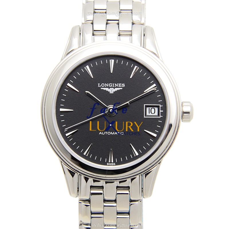 Longines L4.274.4.52.6 FLAGSHIP Automatic Replica Watch - Black Dial, Stainless Steel Case, Silver - Luxury Replica Watch