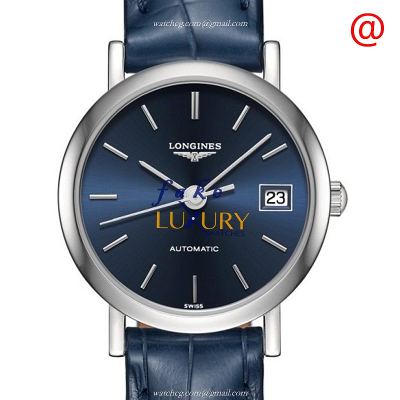 Longines L4.309.4.92.2 Elegant Automatic Blue Dial Alligator Strap Steel Replica Watch