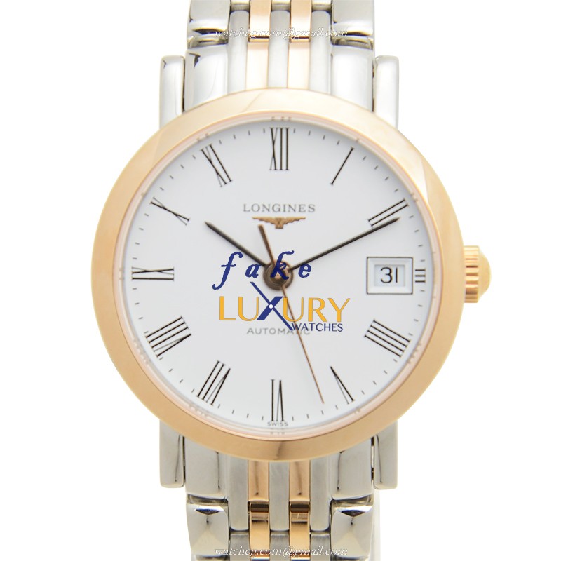 Longines L4.309.5.11.7 Replica Watch, Automatic, 18kt Rose Gold & Steel, White Dial, Silver Strap