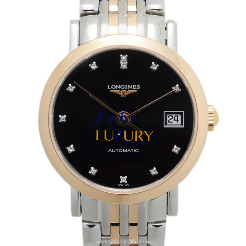 Longines L4.309.5.57.7 Replica Watch - Automatic 18kt Rose Gold & Steel Case, Black Dial - Luxury Replica Watch