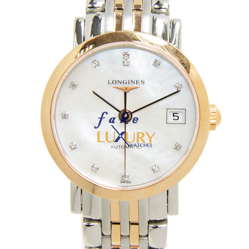 Longines L4.309.5.87.7 Elegant Replica Watch, Automatic Movement, White Mother of Pearl Dial, 18kt
