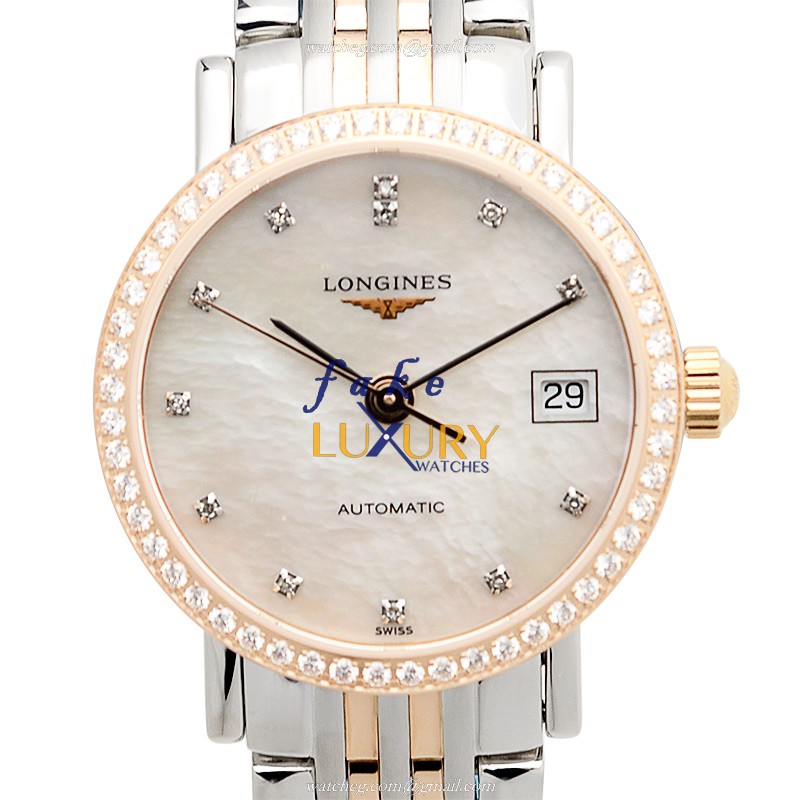 Longines L4.309.5.88.7 Elegant Replica Watch, Automatic Movement, Silver Mother of Pearl Dial