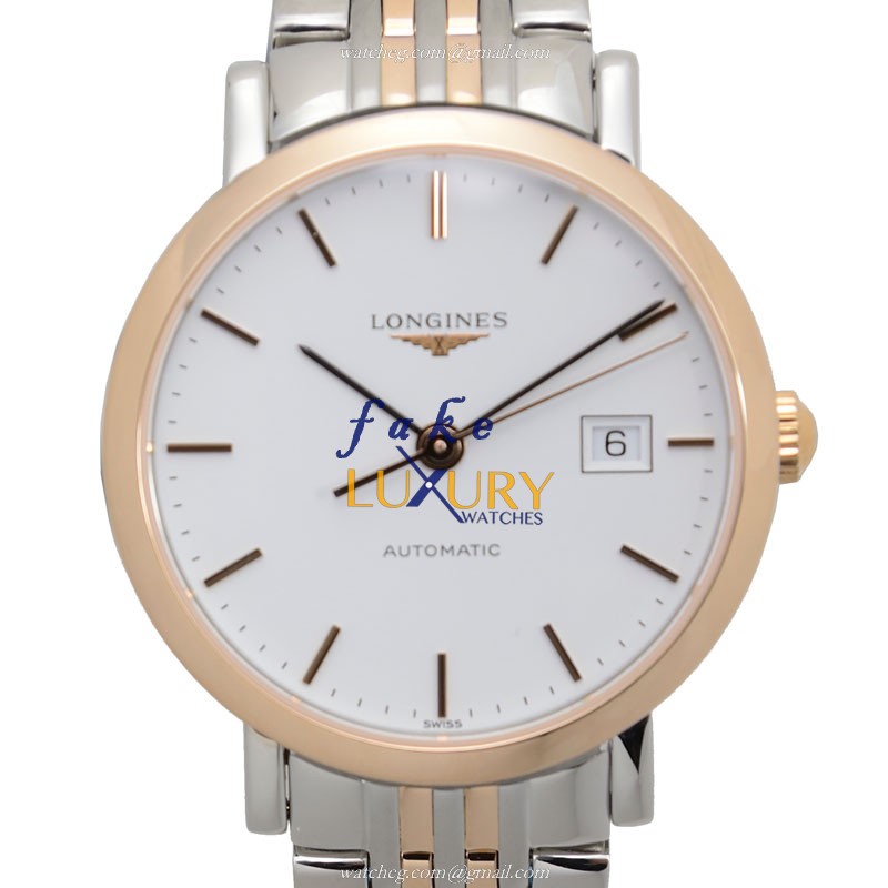 Longines L4.310.5.12.7 Elegant Automatic Replica Watch, 29mm 18kt Rose Gold & Steel Case, White Dial