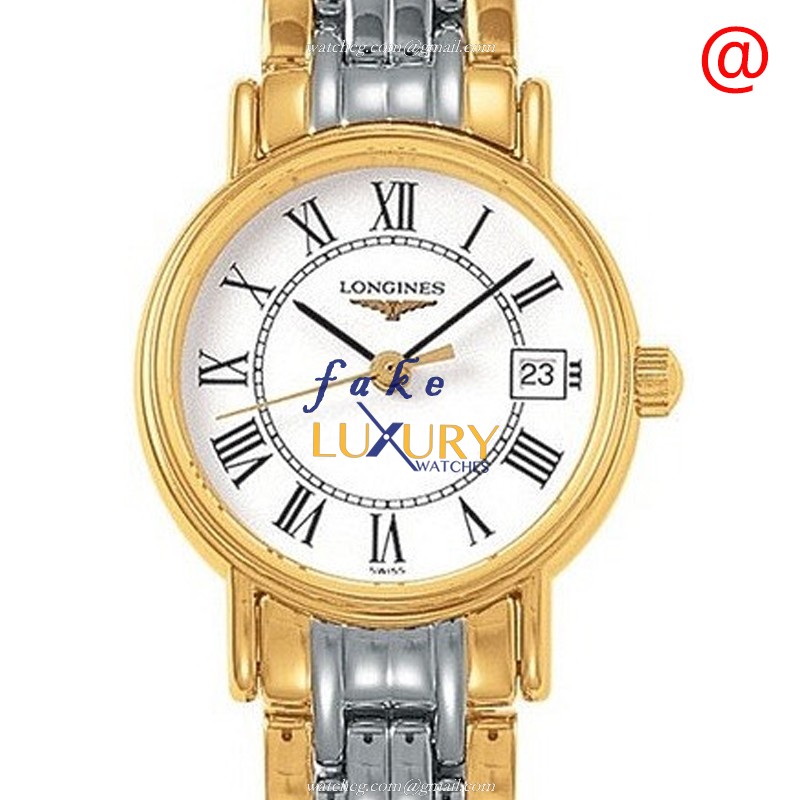 Longines L4.319.2.11.7 Replica Watch, Quartz Movement, White Dial, 18kt Gold & Steel Case