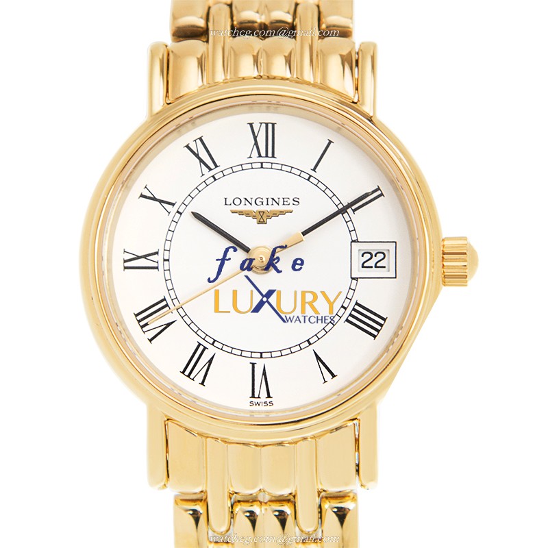 Longines L4.319.2.11.8 PRESENCE Quartz PVD Gold Replica Watch, White Dial, Gold Strap