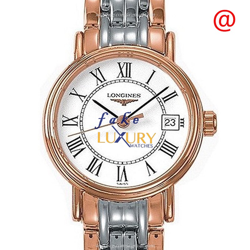 Longines L4.320.1.11.7 PRESENCE Replica Watch, Quartz, White Dial, 18kt Rose Gold & Steel - Luxury Replica Watch