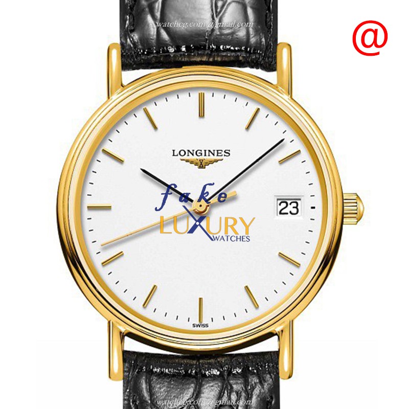 Longines L4.320.2.12.2 PRESENCE - Replica Watch - Quartz - PVD Gold Case - White Dial