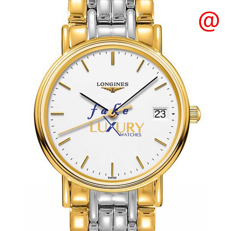 Longines L4.320.2.12.7 PRESENCE Quartz 18kt Gold & Steel Replica Watch, Swiss Movement, White Dial