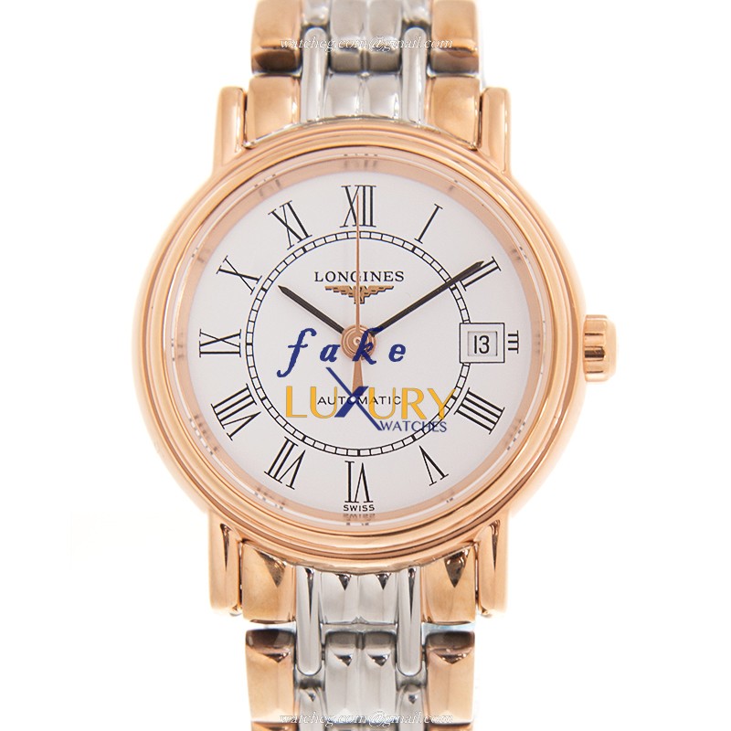 Longines L4.321.1.11.7 Replica Watch, White Dial, Rose Gold & Steel Case, Automatic Movement