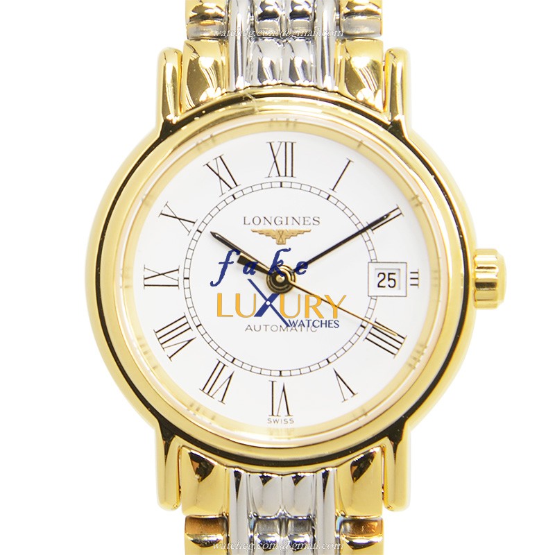 Longines L4.321.2.11.7 Replica Watch Automatic White Dial PVD Gold Case Silver Strap - Luxury Replica Watch
