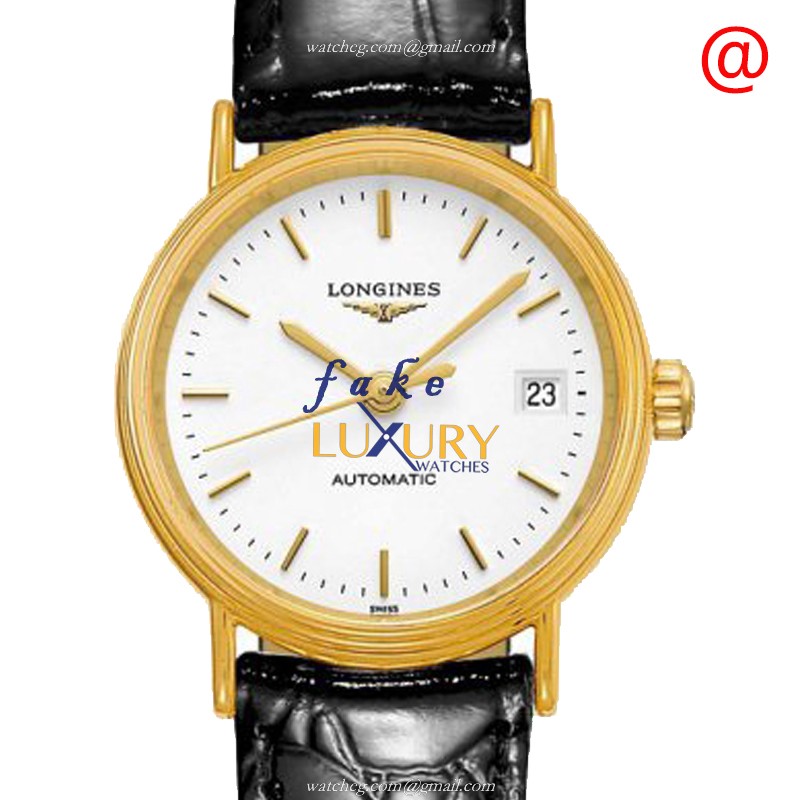 Longines L4.321.2.12.2 Presence Automatic PVD Gold White Dial Leather Strap Replica Watch