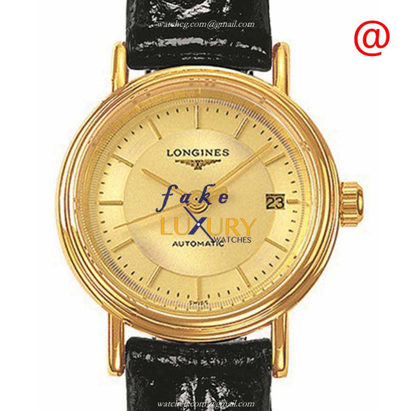 L4.321.2.42.2 - Longines Presence Replica Watch Automatic PVD Gold Gold Dial Black Leather - Luxury Replica Watch