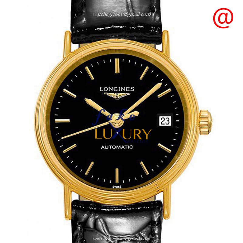 Longines L4.321.2.52.2 PRESENCE Automatic PVD Gold Replica Watch, Swiss Movement, Black Dial &