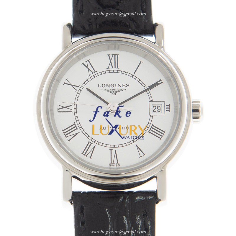 Longines L4.321.4.11.2 Replica Watch, Automatic, White Dial, Stainless Steel Case, Black Leather - Luxury Replica Watch
