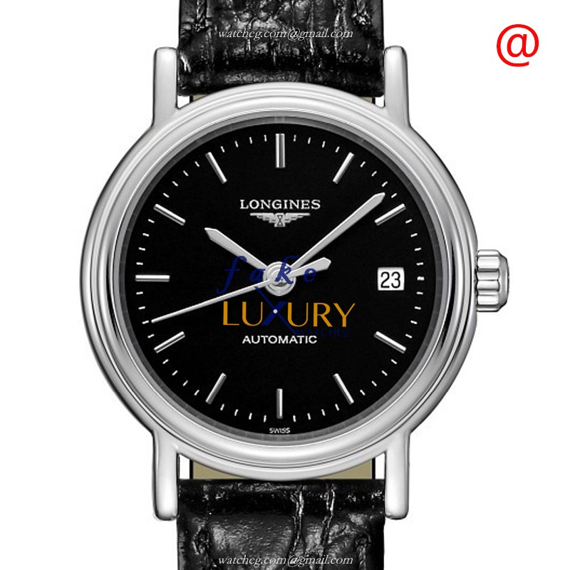 Longines L4.321.4.52.2 Presence Replica Watch With Automatic Movement, Black Dial, Steel Case