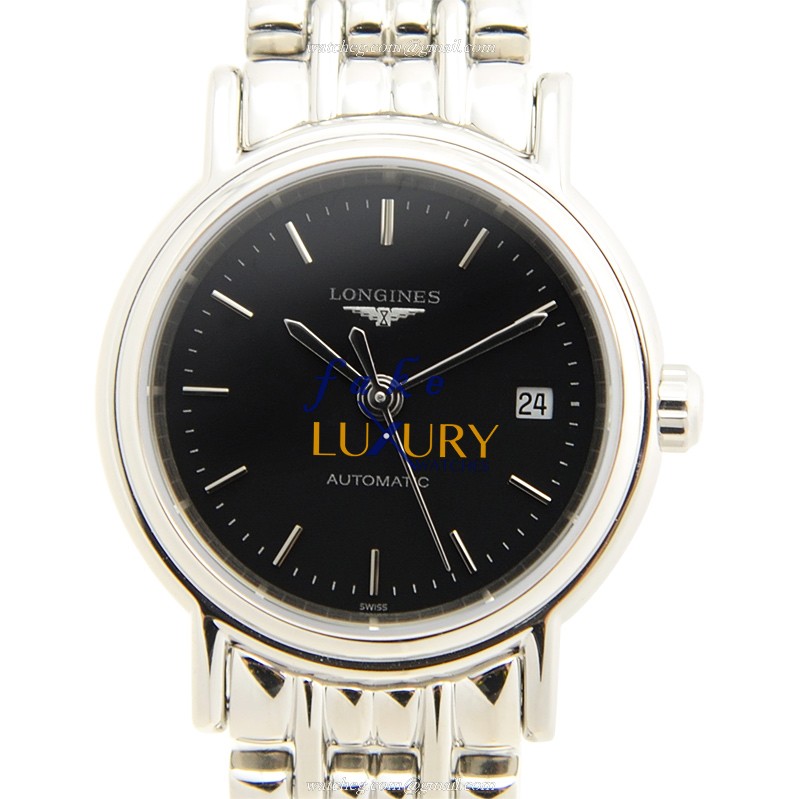 Longines L4.321.4.52.6 PRESENCE Automatic Stainless Steel Replica Watch, Black Dial, Silver Strap
