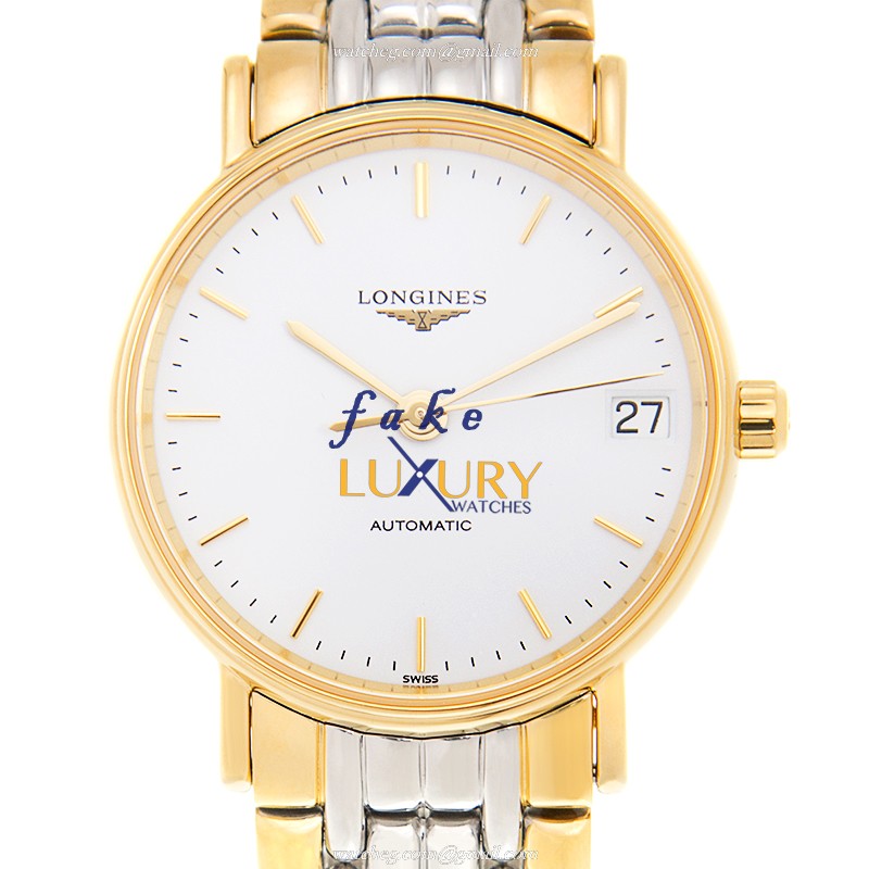 Longines L4.322.2.12.7 PRESENCE Automatic PVD Gold Replica Watch, White Dial, Silver & Gold Strap