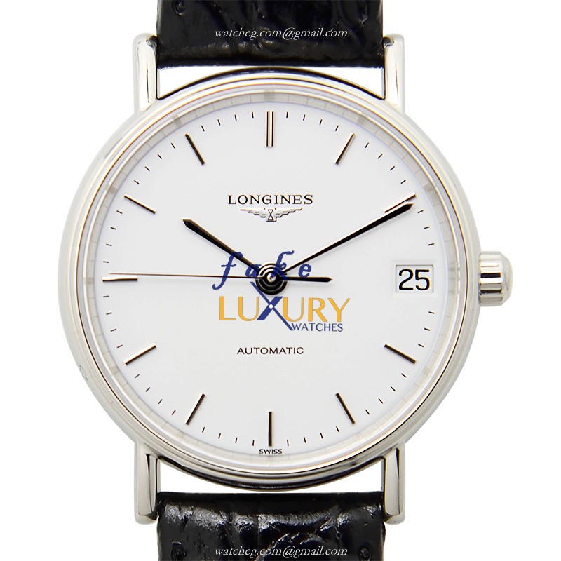 Longines L4.322.4.12.2 PRESENCE Replica Watch White Dial Automatic Stainless Steel Black Leather