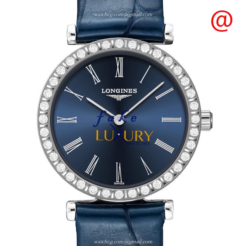 Longines L4.341.0.94.2 La Grande Quartz Replica Watch, Blue Dial, Stainless Steel & Diamonds Case